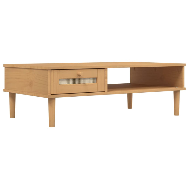 Masă de cafea SENJA aspect ratan maro 100x55x33 cm lemn masiv