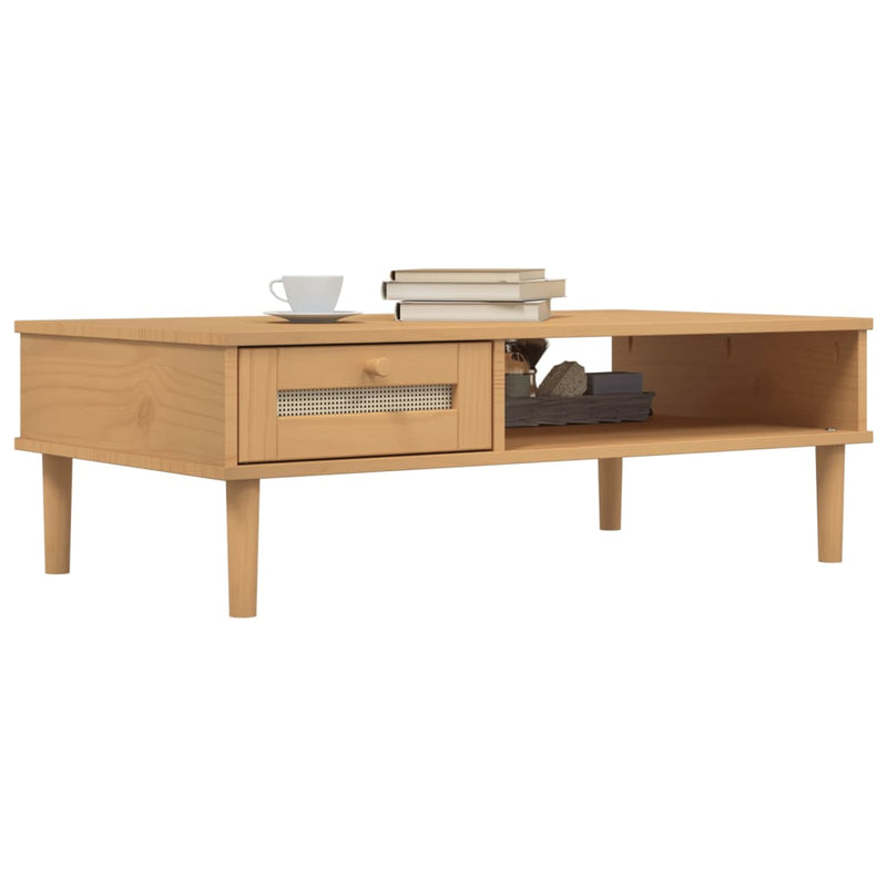 Masă de cafea SENJA aspect ratan maro 100x55x33 cm lemn masiv