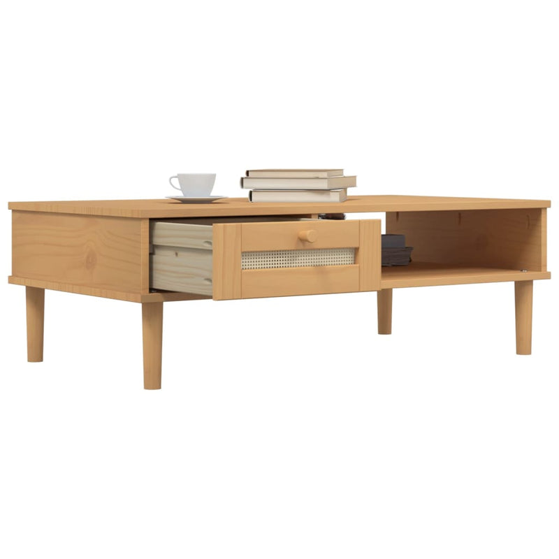 Masă de cafea SENJA aspect ratan maro 100x55x33 cm lemn masiv