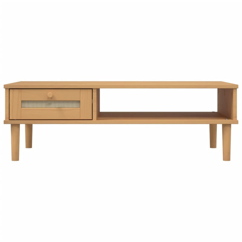 Masă de cafea SENJA aspect ratan maro 100x55x33 cm lemn masiv