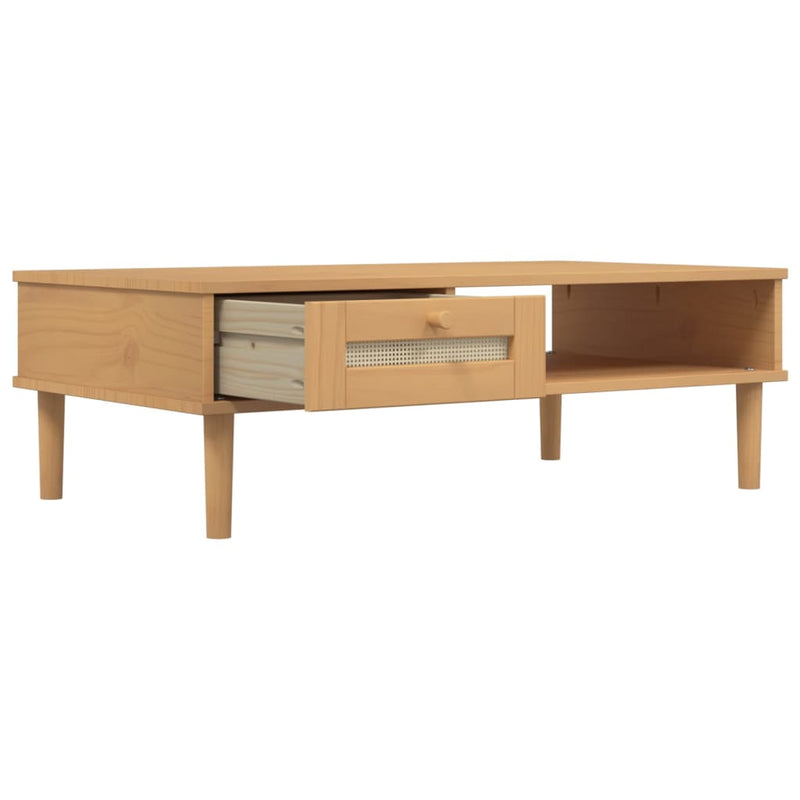 Masă de cafea SENJA aspect ratan maro 100x55x33 cm lemn masiv