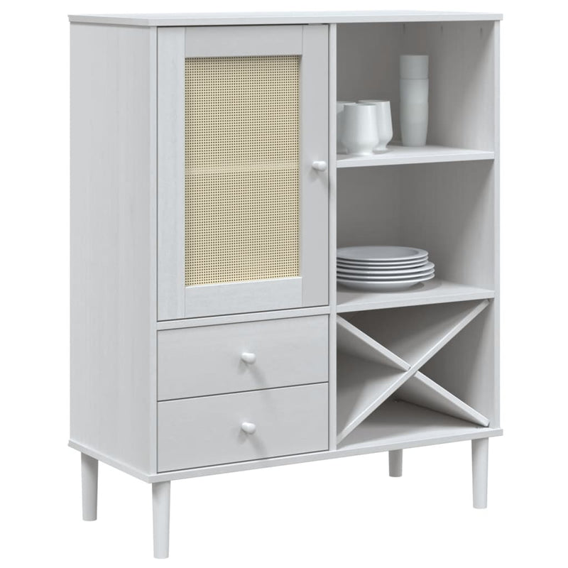 Dulap înalt SENJA aspect ratan alb, 90x40x112cm, lemn masiv pin