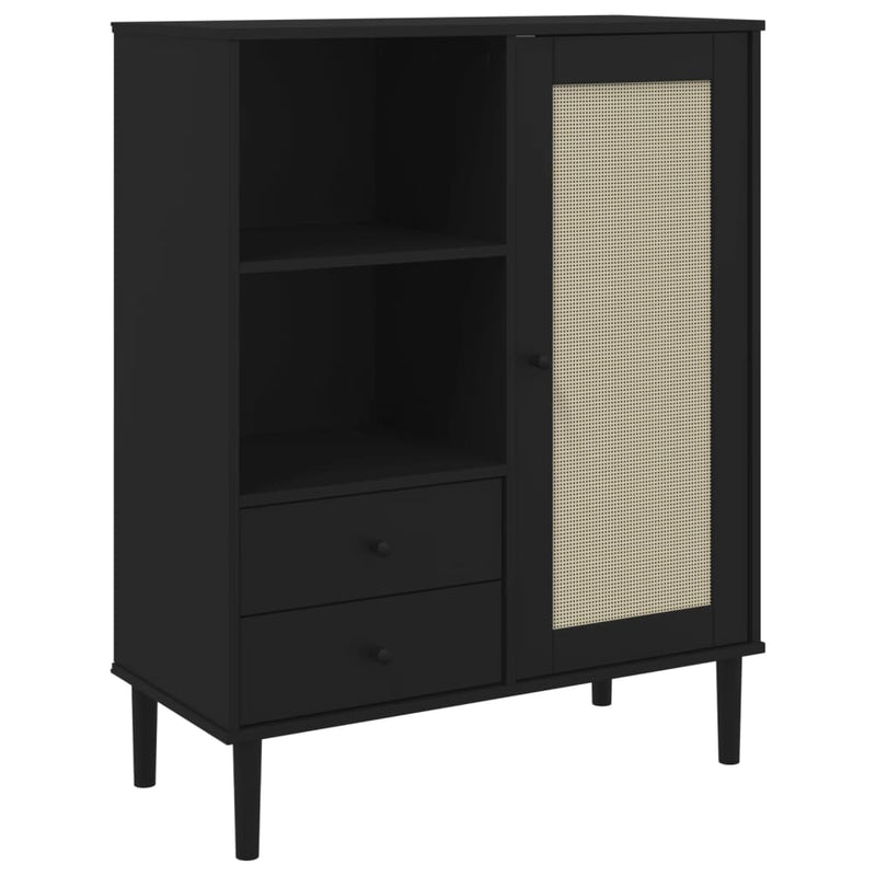 Dulap înalt SENJA aspect ratan negru, 90x40x112cm