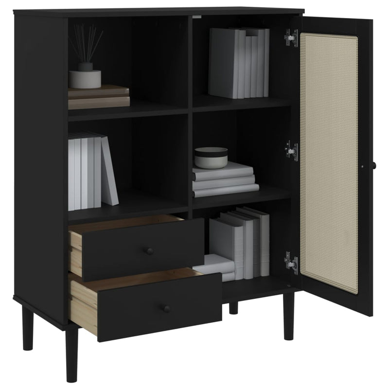 Dulap înalt SENJA aspect ratan negru, 90x40x112cm