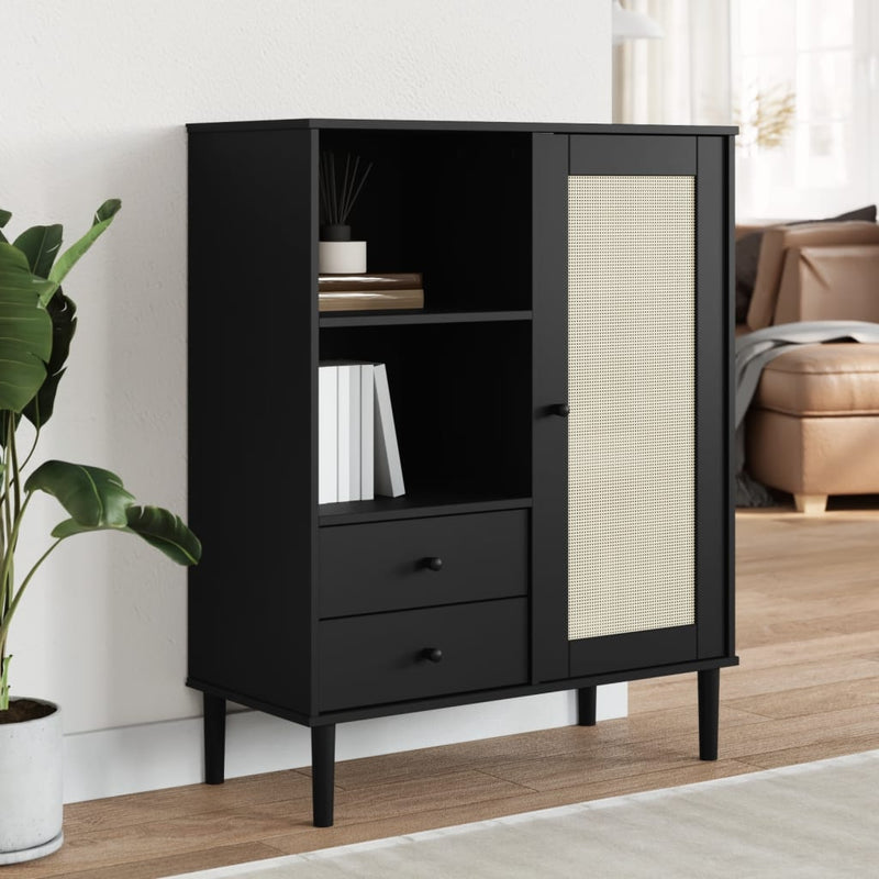 Dulap înalt SENJA aspect ratan negru, 90x40x112cm