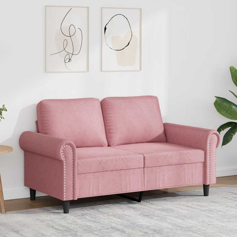 Canapea cu 2 locuri, roz, 120 cm, catifea