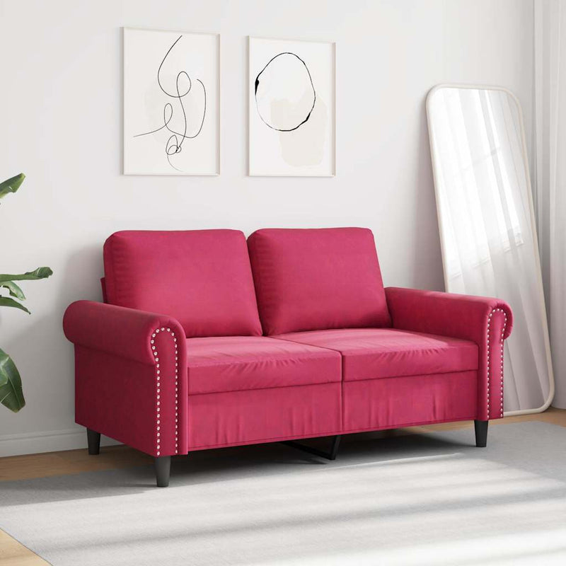 Canapea cu 2 locuri, roșu vin, 120 cm, catifea