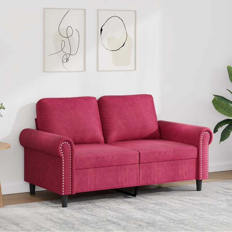 Canapea cu 2 locuri, roșu vin, 120 cm, catifea