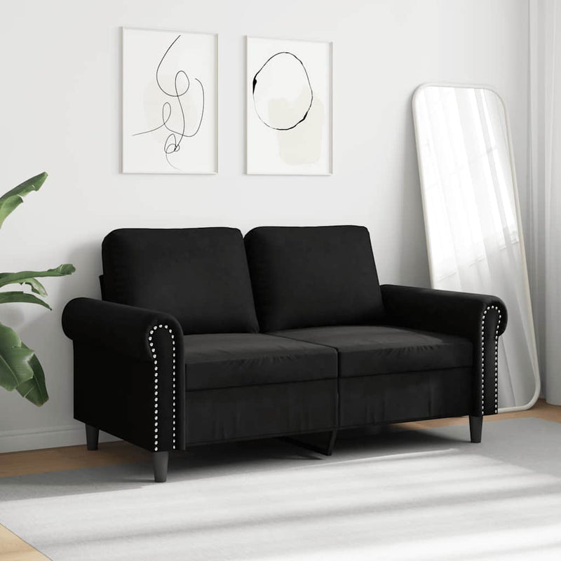 Canapea cu 2 locuri, negru, 120 cm, catifea