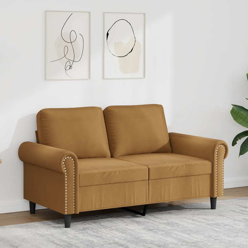 Canapea cu 2 locuri, maro, 120 cm, catifea
