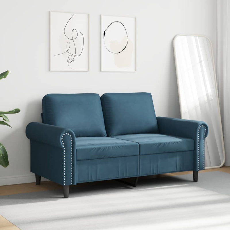 Canapea cu 2 locuri, albastru, 120 cm, catifea