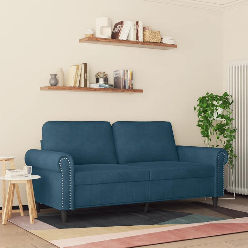 Canapea cu 2 locuri, albastru, 140 cm, catifea