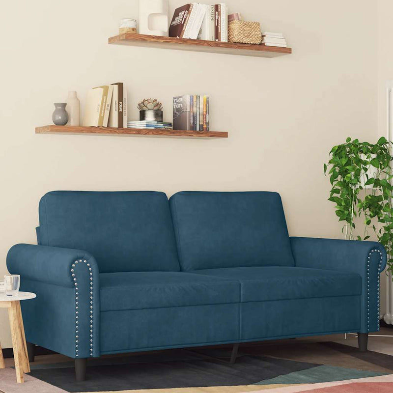 Canapea cu 2 locuri, albastru, 140 cm, catifea