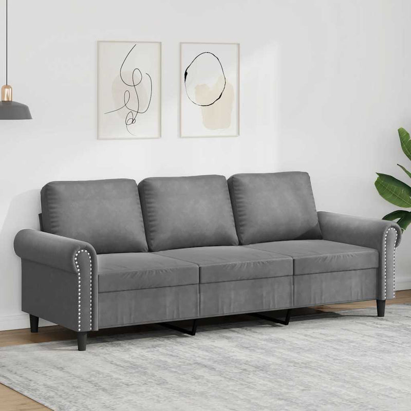 Canapea cu 3 locuri, gri închis, 180 cm, material catifea