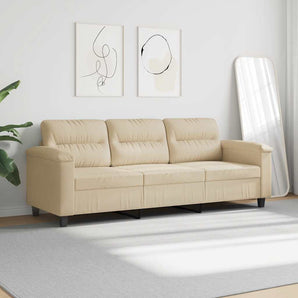 Canapea cu 3 locuri, crem, 180 cm, țesătură microfibră