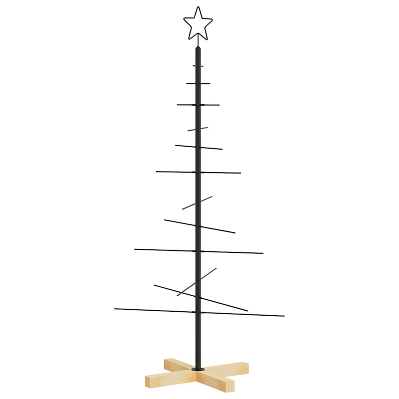 Brad de Crăciun din metal cu bază din lemn, negru, 120 cm