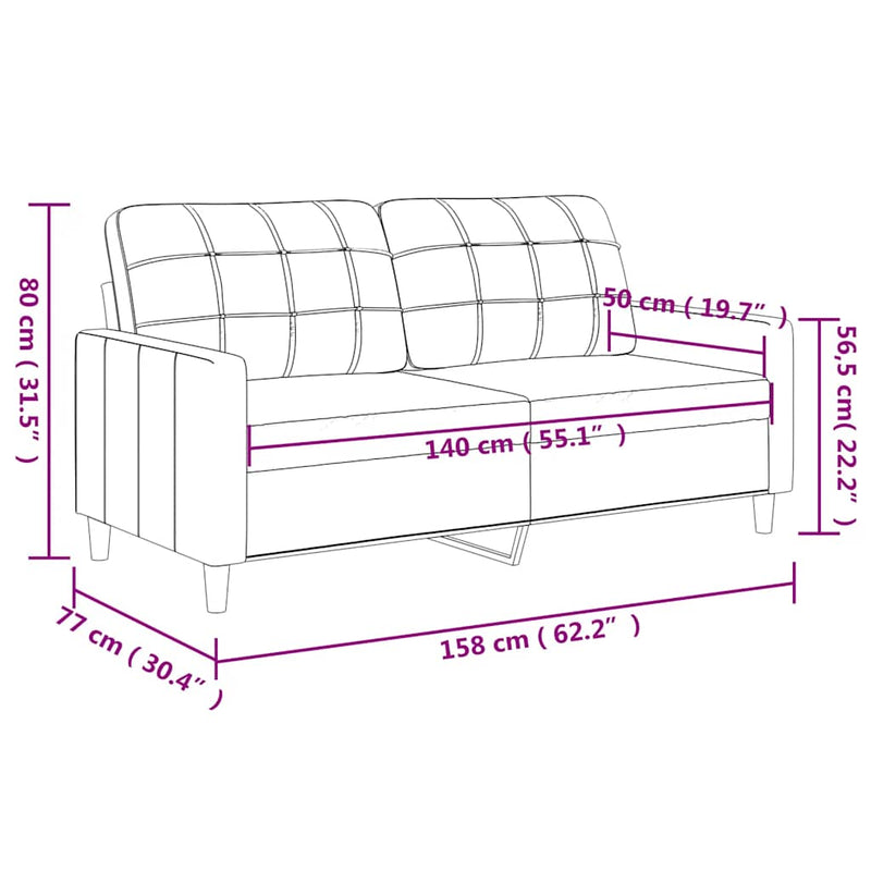 Canapea cu 2 locuri, gri închis, 140 cm, material textil