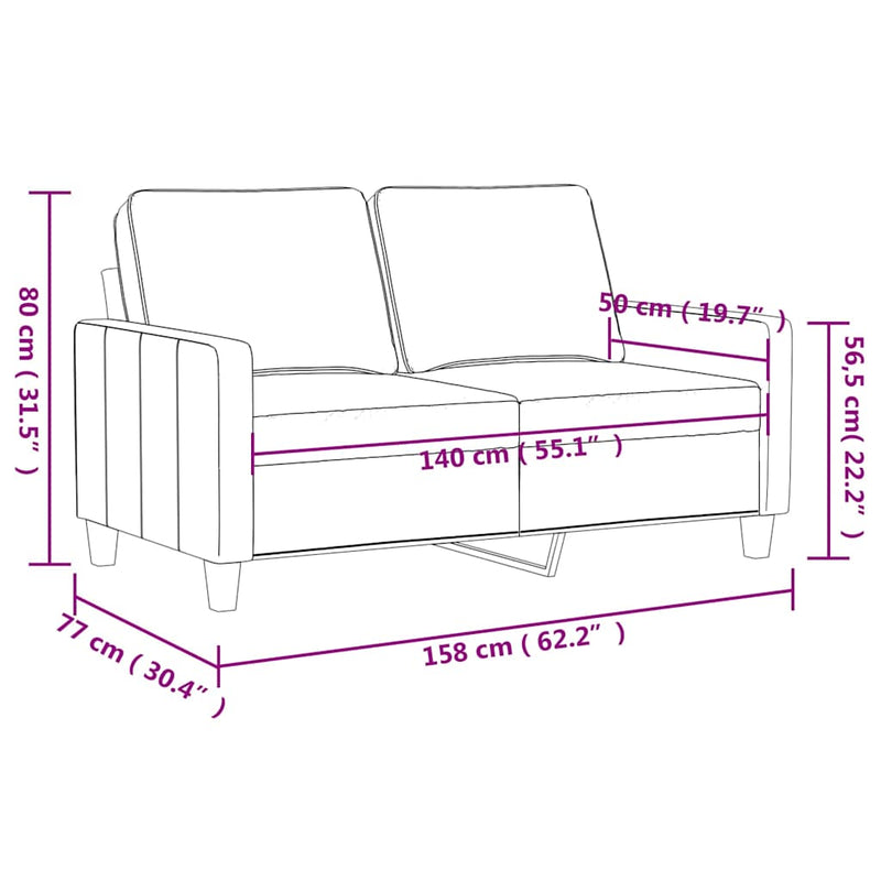 Canapea cu 2 locuri, crem, 140 cm, catifea