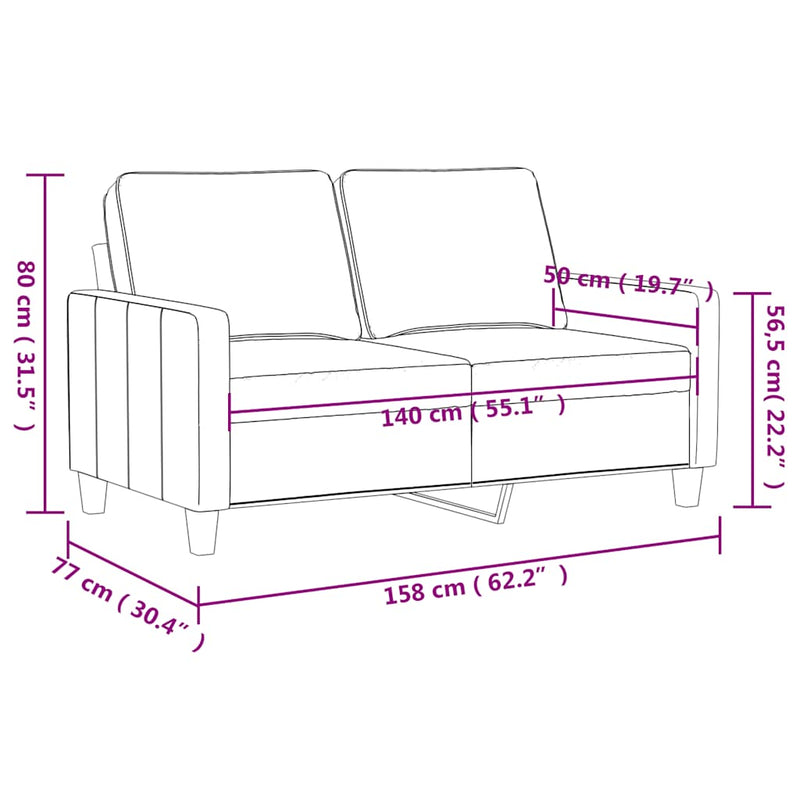 Canapea cu 2 locuri, albastru, 140 cm, catifea