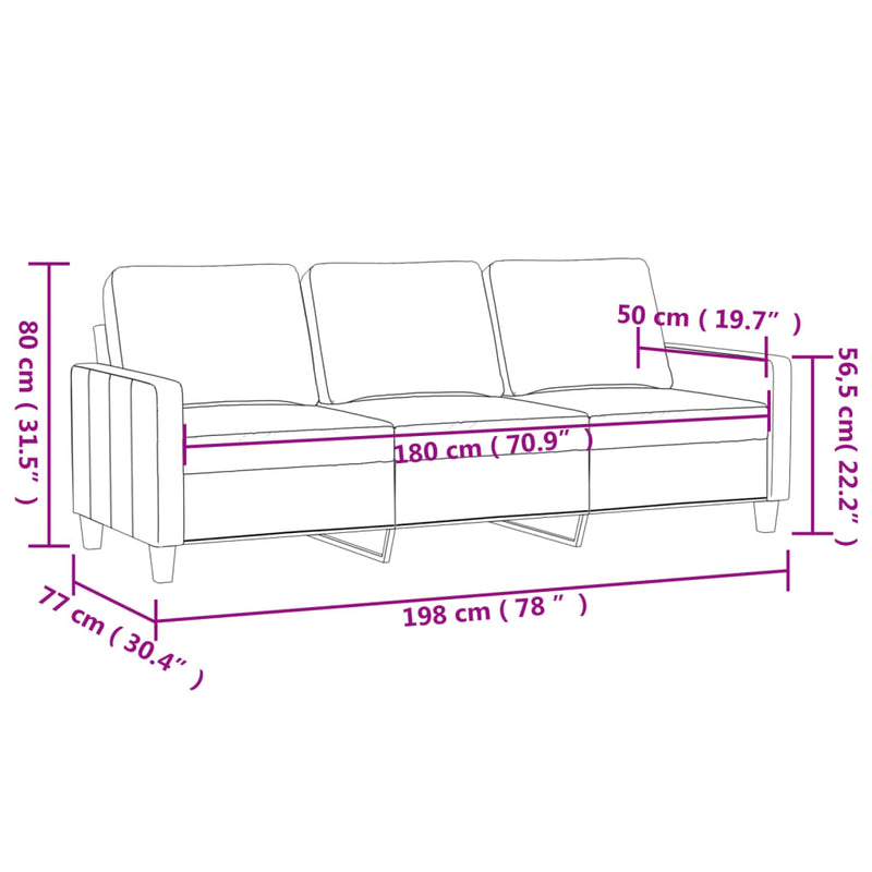 Canapea cu 3 locuri, gri închis, 180 cm, material catifea