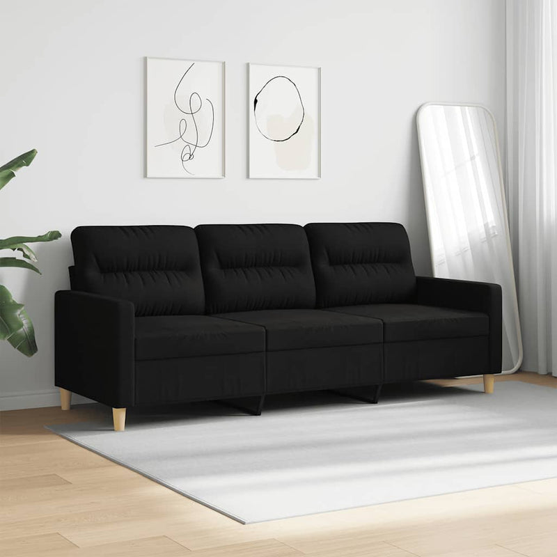 Canapea cu 3 locuri, negru, 180 cm, material textil