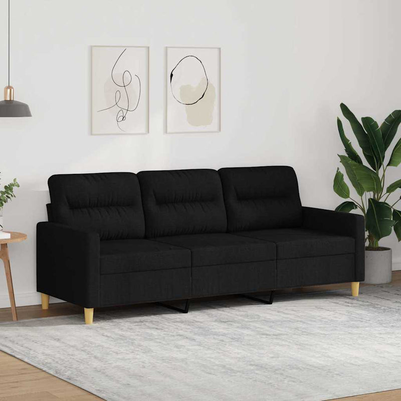Canapea cu 3 locuri, negru, 180 cm, material textil