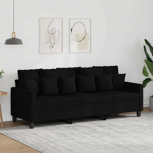 Canapea cu 3 locuri, negru, 180 cm, material textil