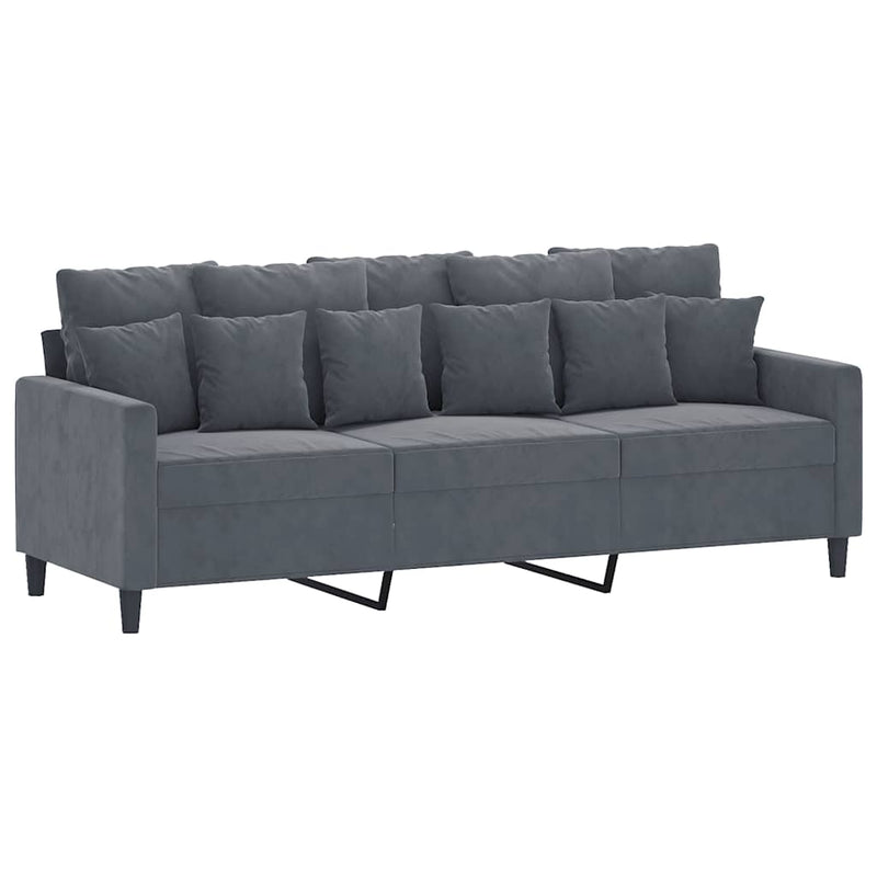 Canapea cu 3 locuri, gri închis, 180 cm, material catifea