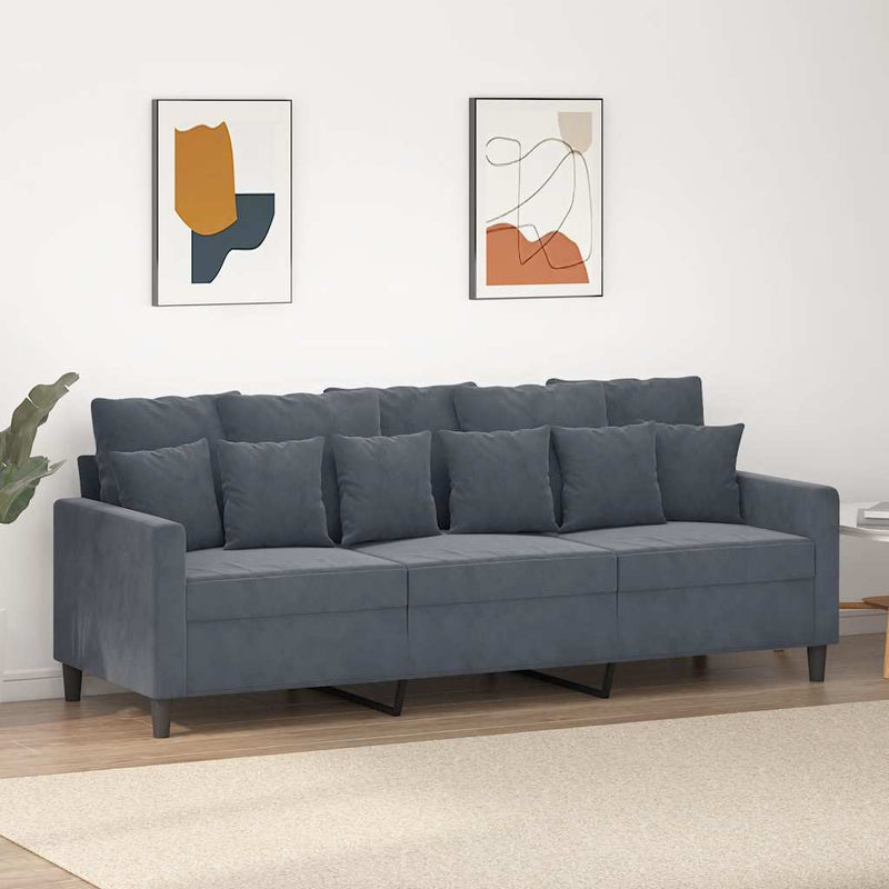 Canapea cu 3 locuri, gri închis, 180 cm, material catifea