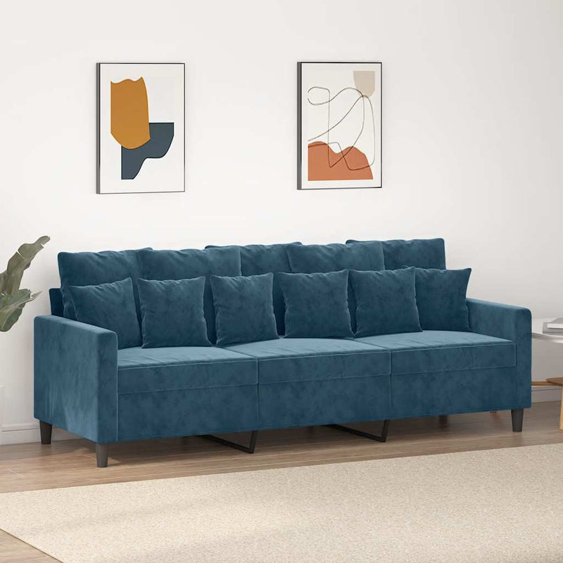 Canapea cu 3 locuri, albastru, 180 cm, catifea
