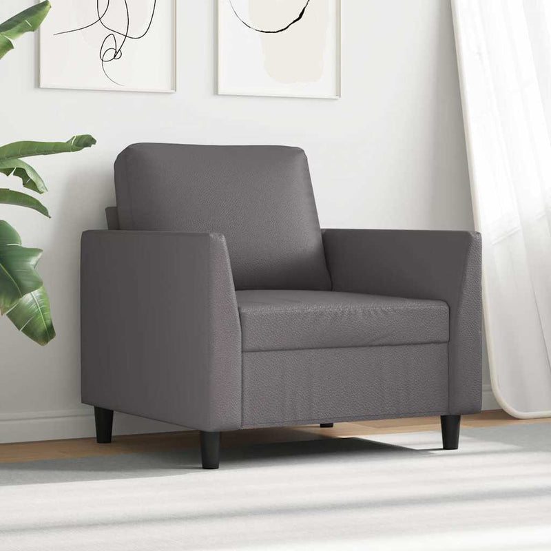 Canapea de o persoană, gri, 60 cm, piele ecologică