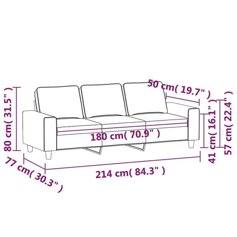 Canapea cu 3 locuri, gri deschis, material 180CM textil