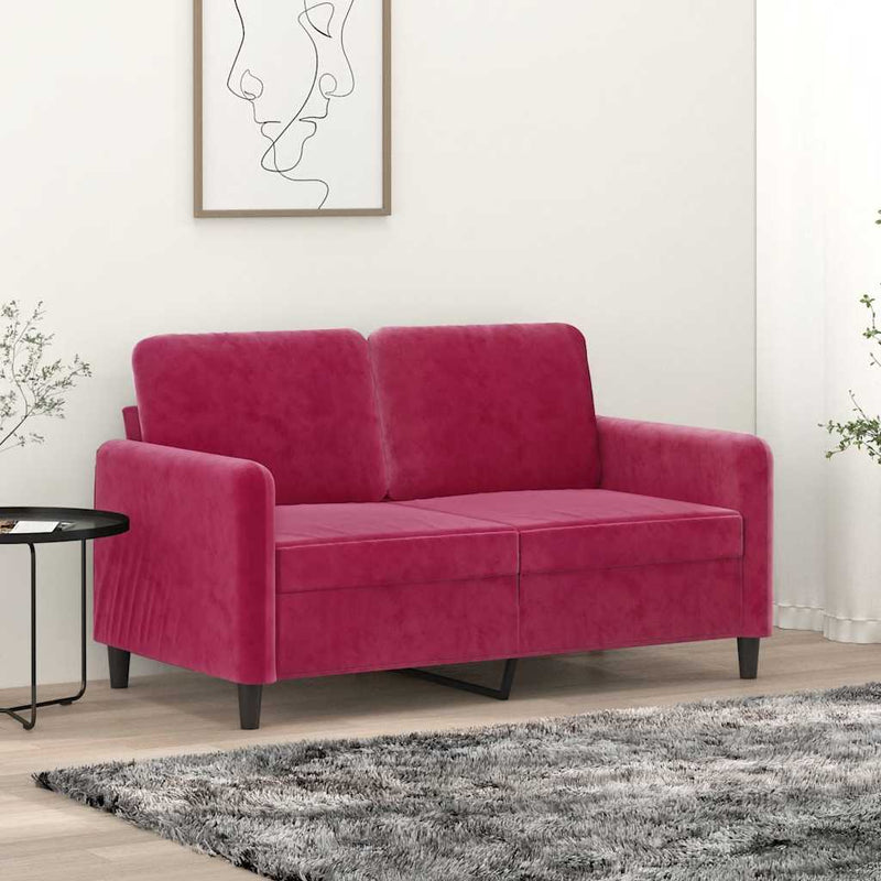 Canapea cu 2 locuri, roșu vin, 120 cm, catifea