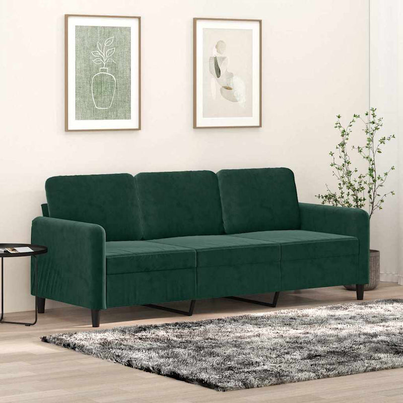 Canapea cu 3 locuri, verde închis, 180 cm, catifea