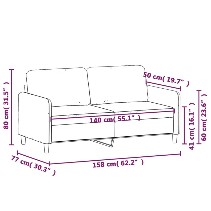 Canapea cu 2 locuri, gri deschis, 140 cm, material textil