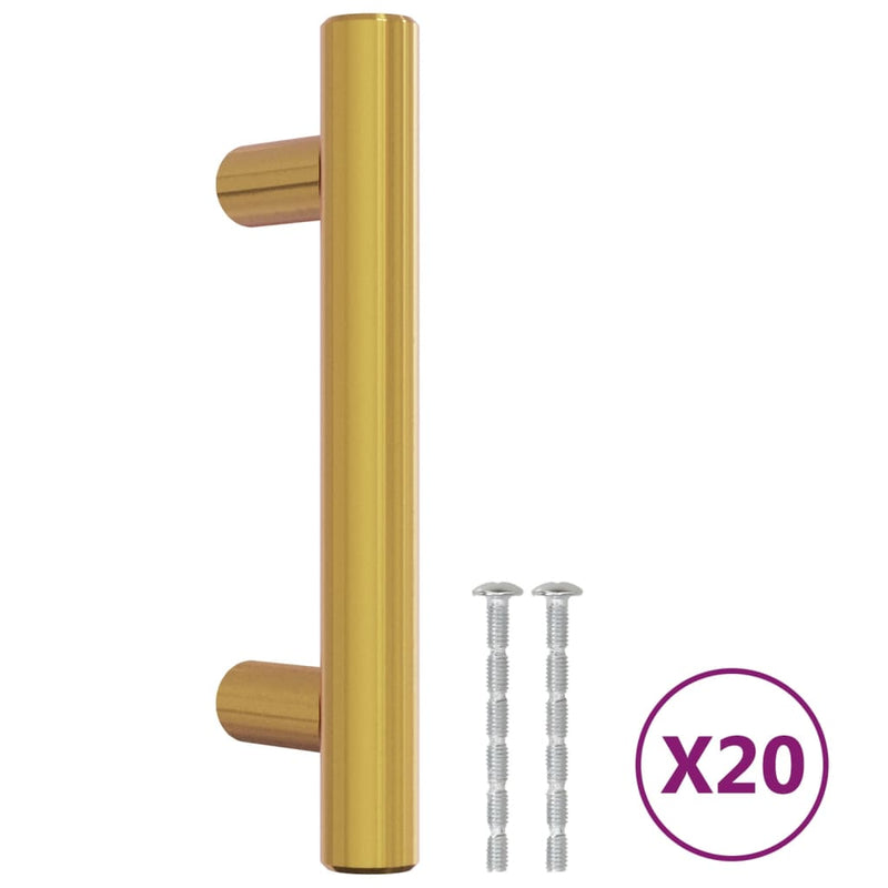 Mânere de dulap, 20 buc., auriu, 64 mm, oțel inoxidabil