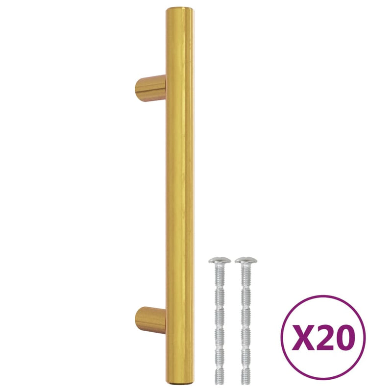 Mânere de dulap, 20 buc., auriu, 96 mm, oțel inoxidabil
