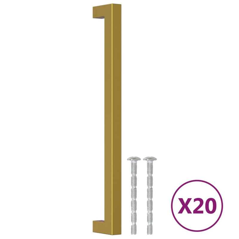Mânere de dulap, 20 buc., auriu, 224 mm, oțel inoxidabil