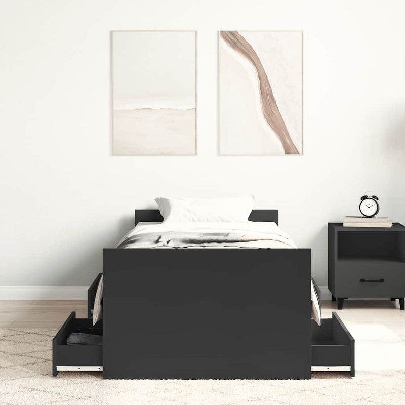 Cadru de pat cu tăblie de cap și picioare, negru, 100x200 cm