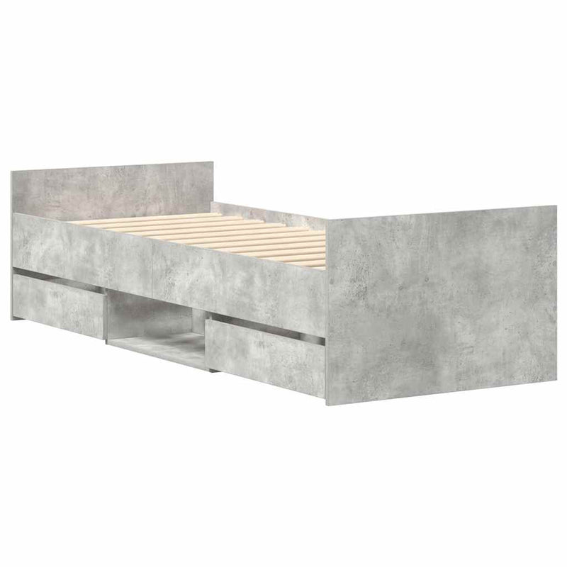 Cadru de pat cu tăblie la cap/picioare, gri beton, 100x200 cm