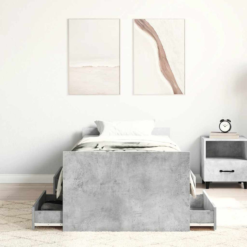 Cadru de pat cu tăblie la cap/picioare, gri beton, 100x200 cm