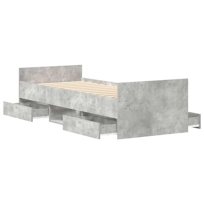Cadru de pat cu tăblie la cap/picioare, gri beton, 100x200 cm
