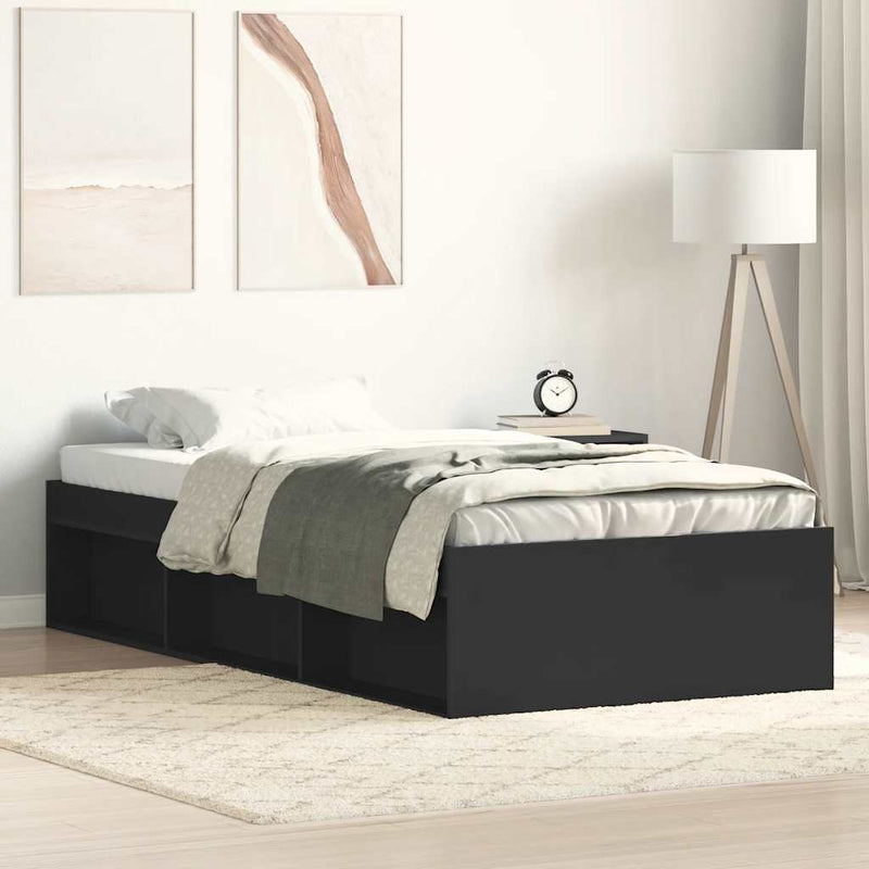Cadru de pat mic single, negru, 75x190 cm