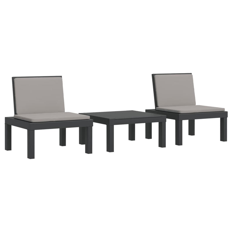 Set mobilier de grădină cu perne, 3 piese, antracit, PP