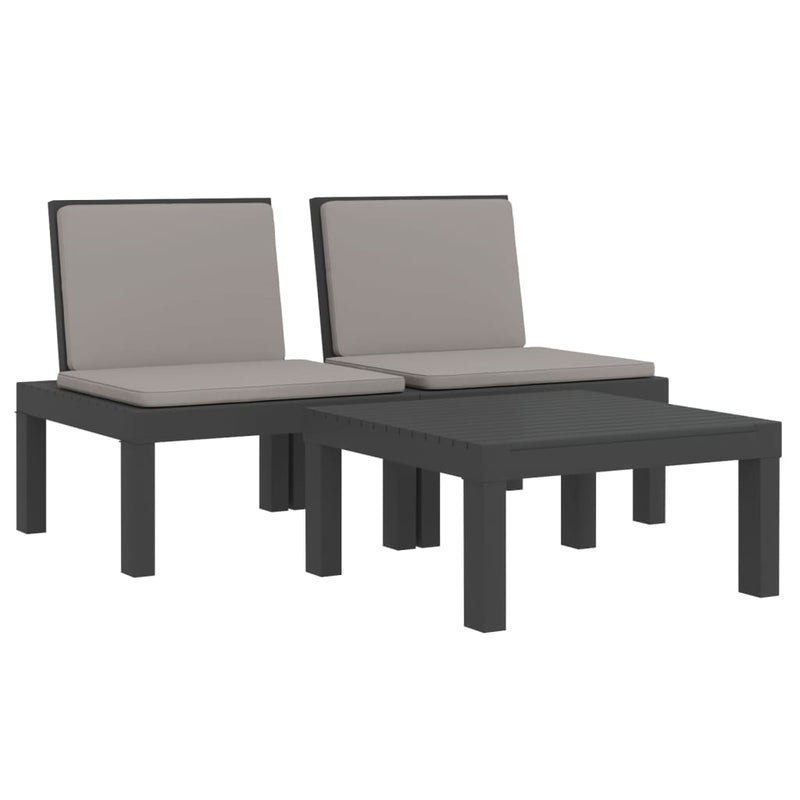 Set mobilier de grădină cu perne, 3 piese, antracit, PP