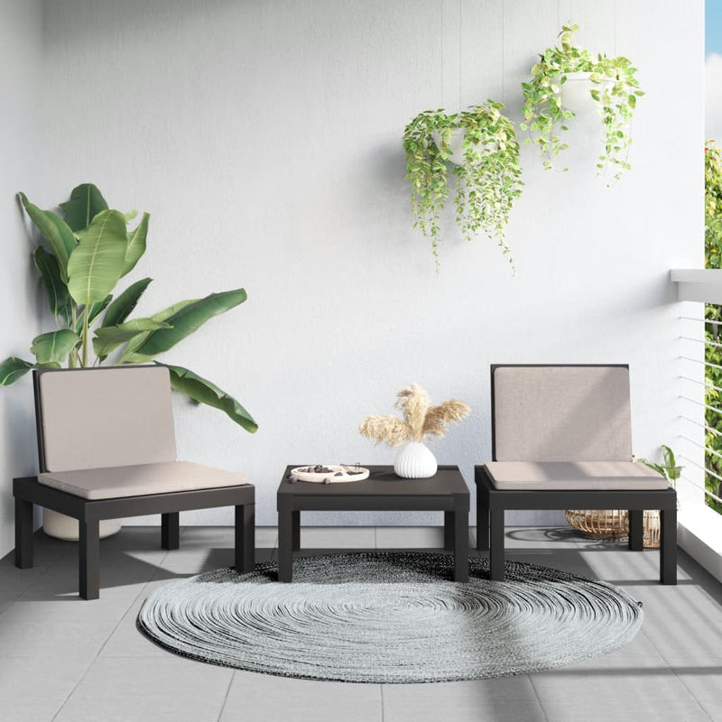 Set mobilier de grădină cu perne, 3 piese, antracit, PP
