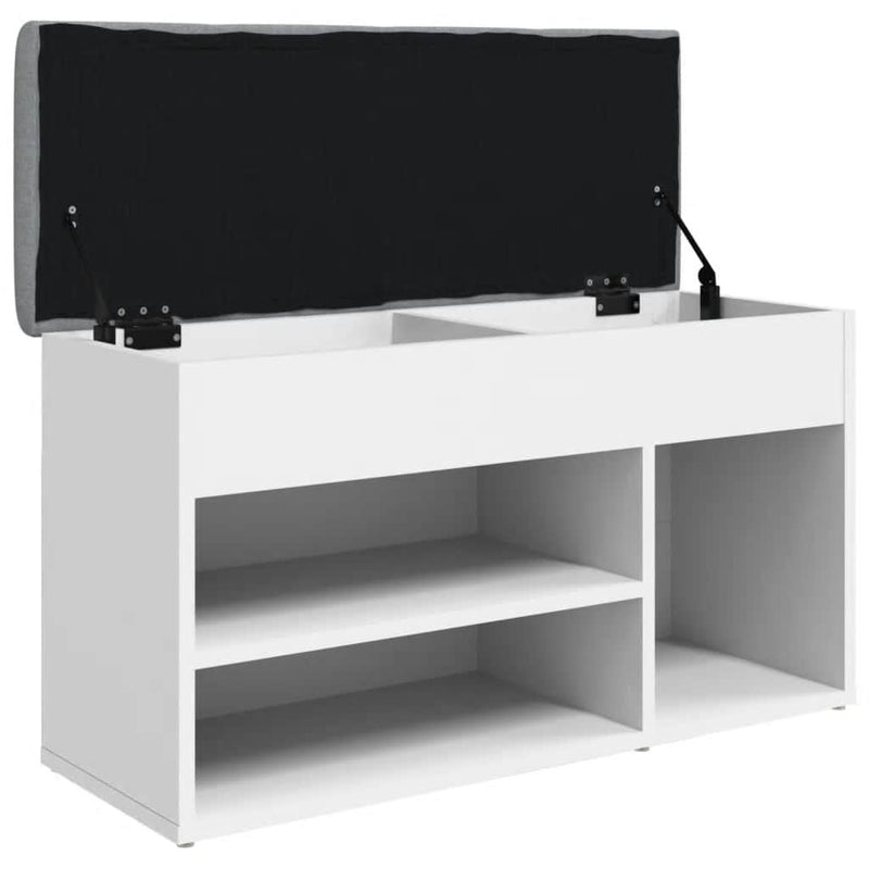 Bancă pentru pantofi, albă, 82x32x45,5 cm, lemn stratificat
