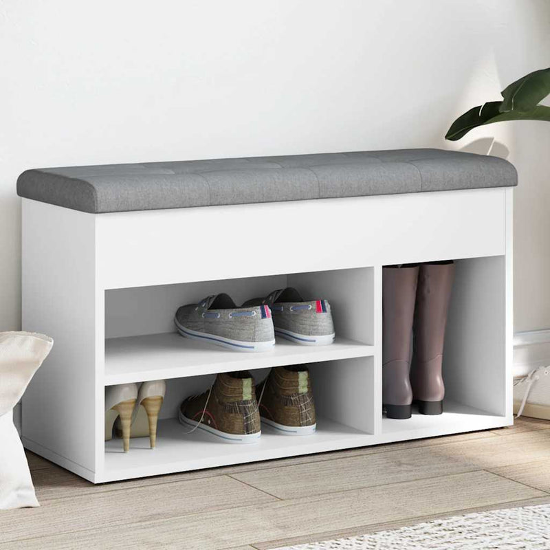 Bancă pentru pantofi, albă, 82x32x45,5 cm, lemn stratificat