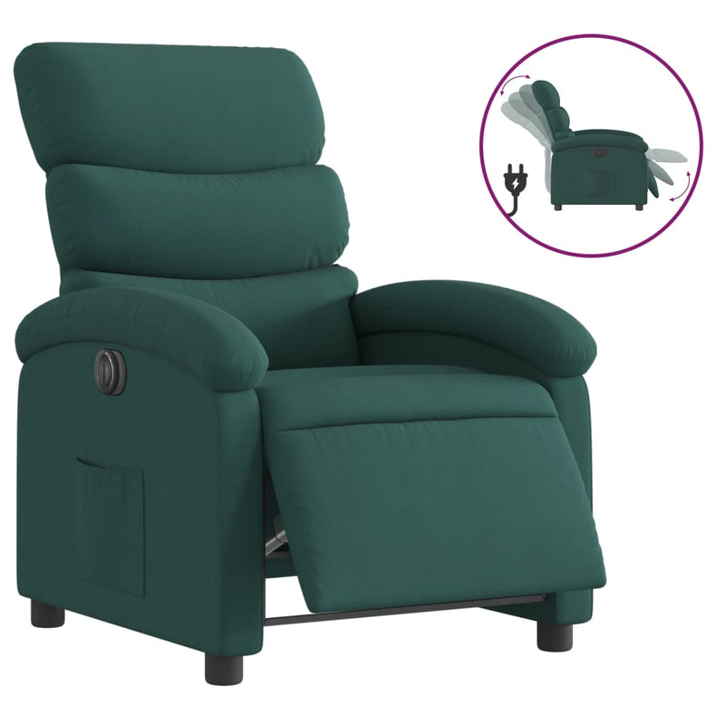 Fotoliu rabatabil electric, verde închis, material textil
