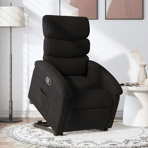 Fotoliu rabatabil cu ridicare pe verticală, negru, textil